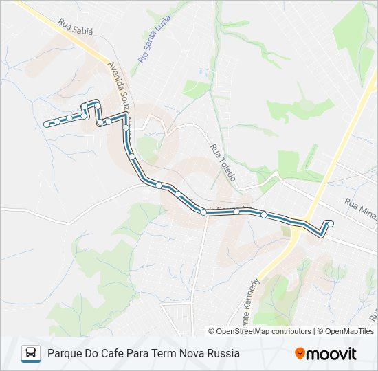 Mapa da linha 216 SANTA LUZIA / TERMINAL NOVA RUSSIA de ônibus