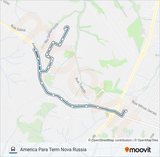 Mapa da linha 216 SANTA LUZIA / TERMINAL NOVA RUSSIA de ônibus