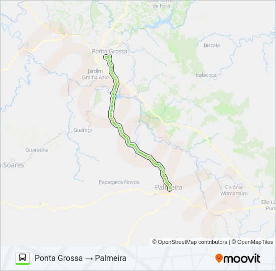 Mapa da linha 0012-55 PONTA GROSSA / PALMEIRA de ônibus