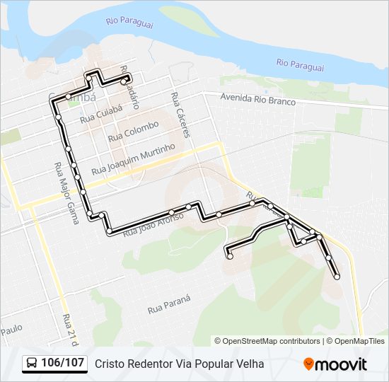 Mapa da linha 106/107 de ônibus