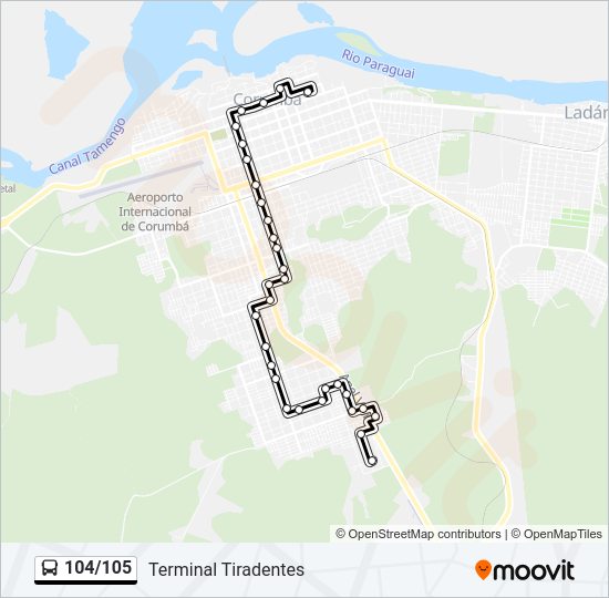 Mapa da linha 104/105 de ônibus