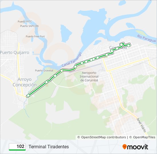 Mapa da linha 102 de ônibus