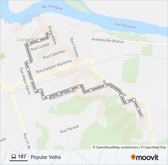 Mapa da linha 107 de ônibus