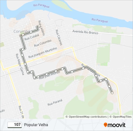 Mapa da linha 107 de ônibus