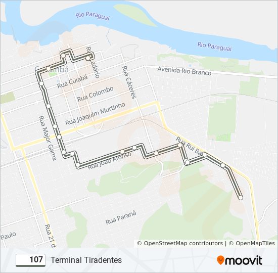 Mapa da linha 107 de ônibus