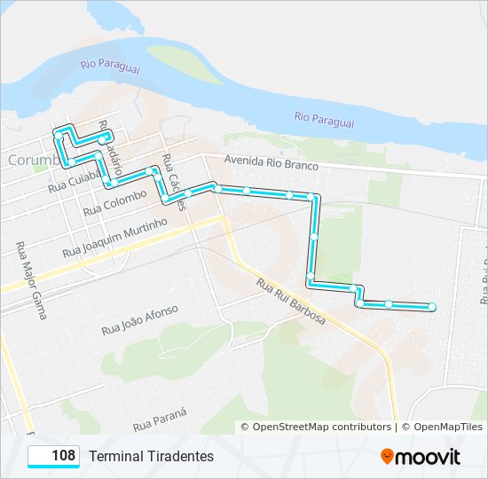 Mapa da linha 108 de ônibus