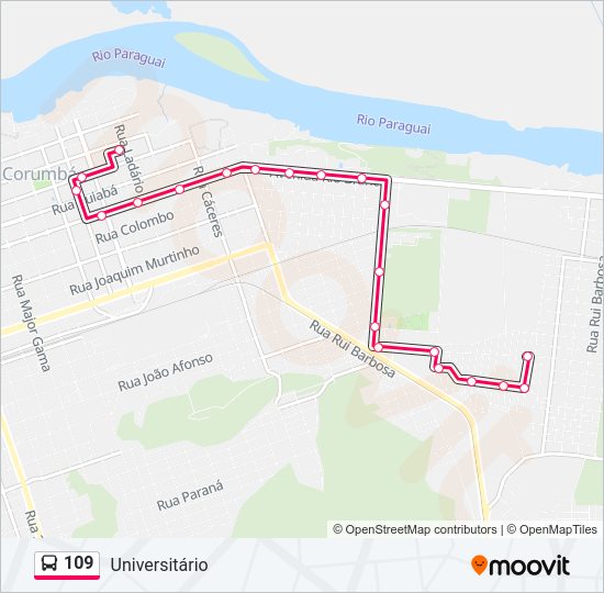 Mapa da linha 109 de ônibus