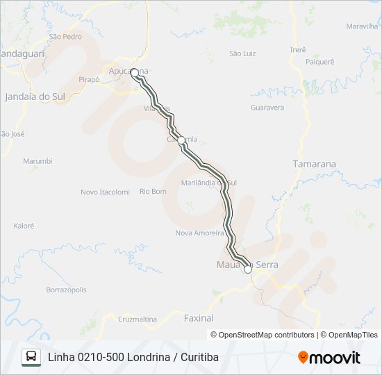 Mapa da linha 1438-500 APUCARANA / MAUÁ DA SERRA de ônibus