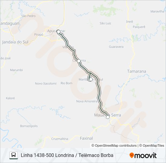 Mapa da linha 1438-500 APUCARANA / MAUÁ DA SERRA de ônibus
