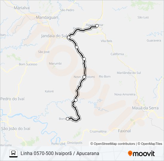 Mapa da linha 0570-500 APUCARANA / BORRAZÓPOLIS de ônibus