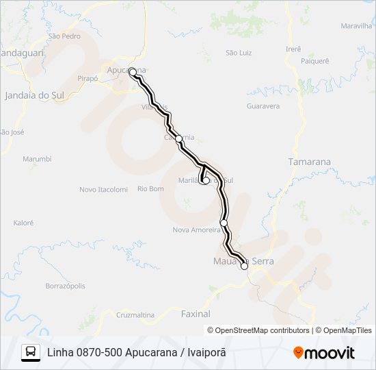 Mapa da linha 0870-500 APUCARANA / MAUÁ DA SERRA de ônibus