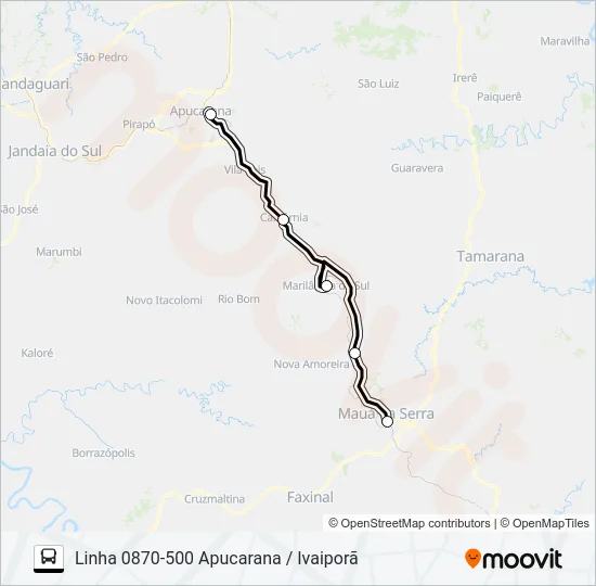 0870-500 APUCARANA / MAUÁ DA SERRA Bus Line Map