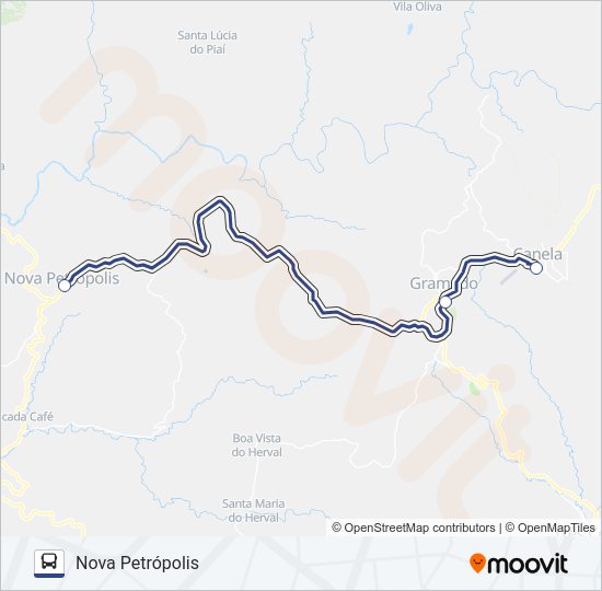 Mapa da linha 2021 NOVA PETRÓPOLIS / CANELA de ônibus