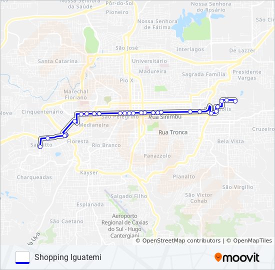 Mapa da linha UCS / SHOPPING de ônibus