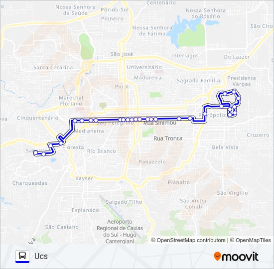 Mapa da linha UCS / SHOPPING de ônibus