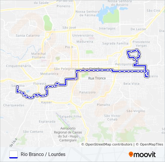 Mapa da linha RIO BRANCO / LOURDES de ônibus