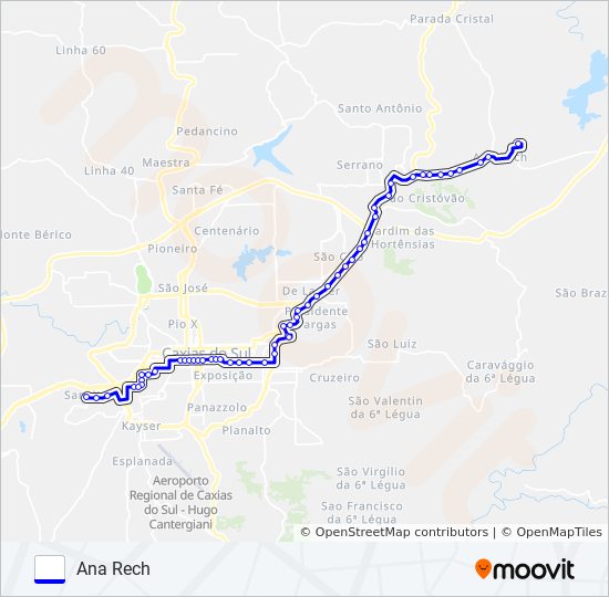 Mapa da linha ANA RECH / SÃO PELEGRINO de ônibus