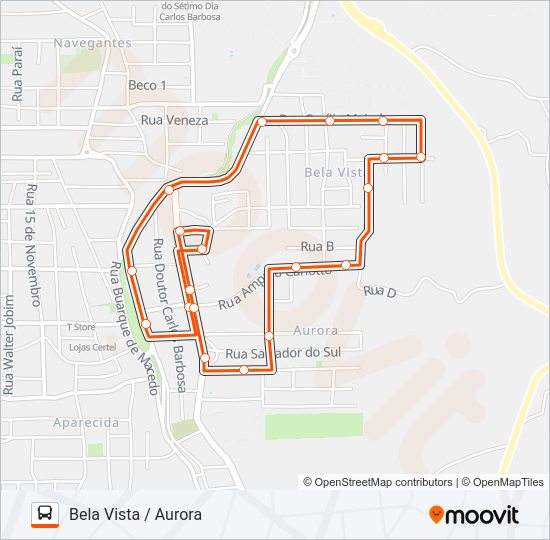 Mapa da linha  1 CENTRO de ônibus