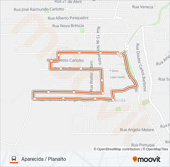 Mapa da linha  1 CENTRO de ônibus