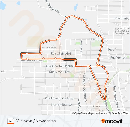 Mapa da linha  1 CENTRO de ônibus
