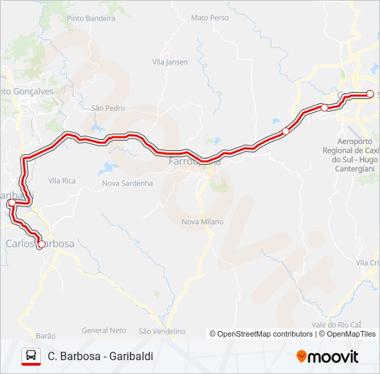 Mapa da linha C130 CARLOS BARBOSA / CAXIAS de ônibus