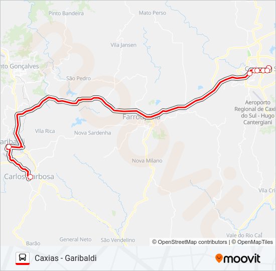 Mapa da linha C130 CARLOS BARBOSA / CAXIAS de ônibus