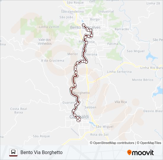 Mapa da linha C650 BENTO GONÇALVES / GARIBALDI de ônibus