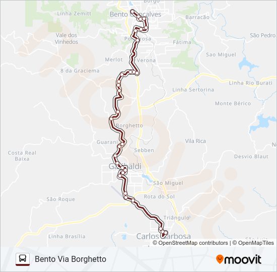 Mapa da linha C630 BENTO GONÇALVES / CARLOS BARBOSA de ônibus