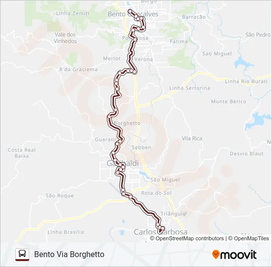 Mapa da linha C630 BENTO GONÇALVES / CARLOS BARBOSA de ônibus