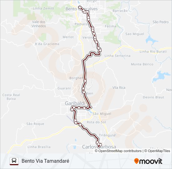 Mapa da linha C630 BENTO GONÇALVES / CARLOS BARBOSA de ônibus