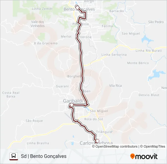 Mapa da linha C630 BENTO GONÇALVES / CARLOS BARBOSA de ônibus