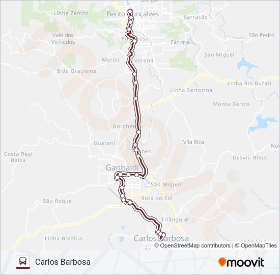 Mapa da linha C630 BENTO GONÇALVES / CARLOS BARBOSA de ônibus