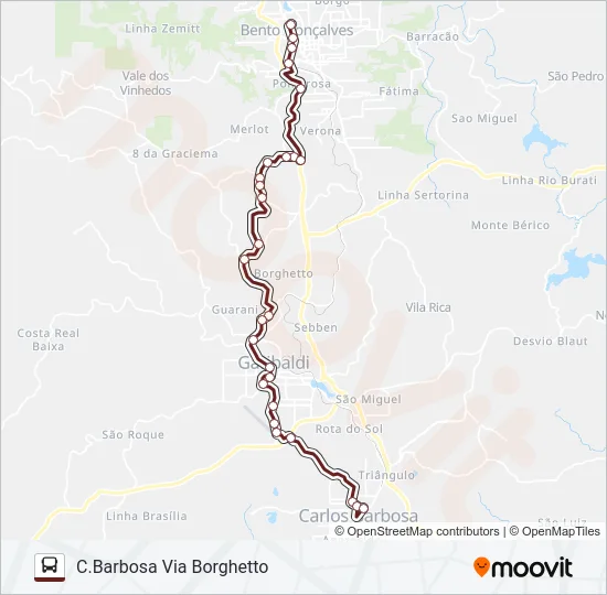 Mapa da linha C630 BENTO GONÇALVES / CARLOS BARBOSA de ônibus