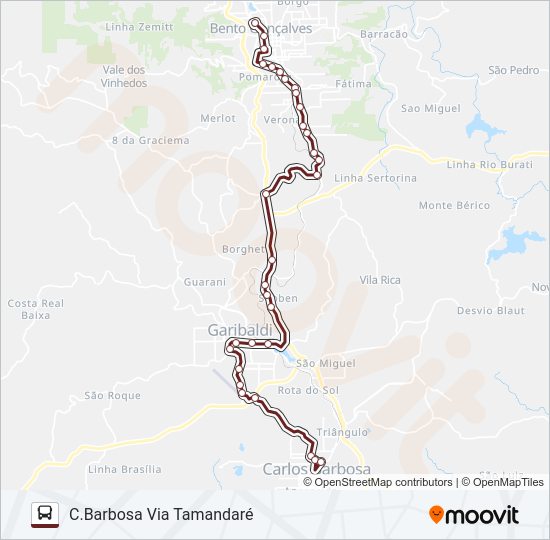 Mapa da linha C630 BENTO GONÇALVES / CARLOS BARBOSA de ônibus