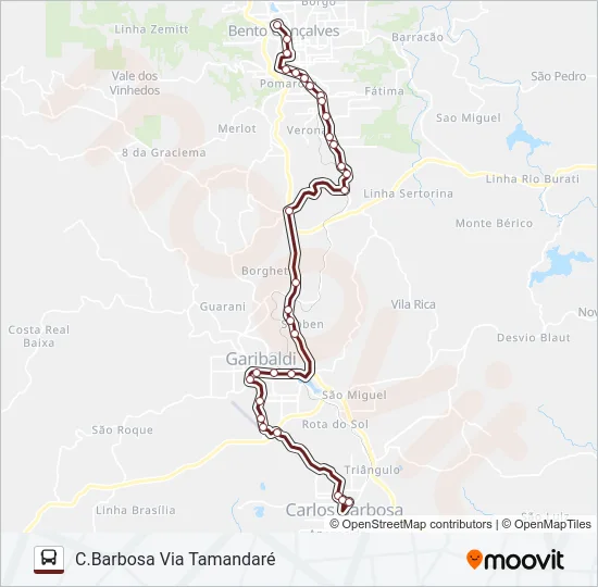 Mapa de C630 BENTO GONÇALVES / CARLOS BARBOSA de autobús