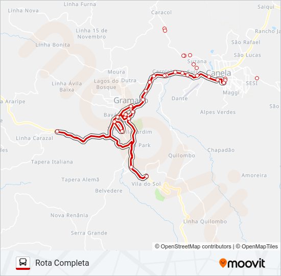 Mapa da linha BUSTOUR CANELA E GRAMADO de ônibus