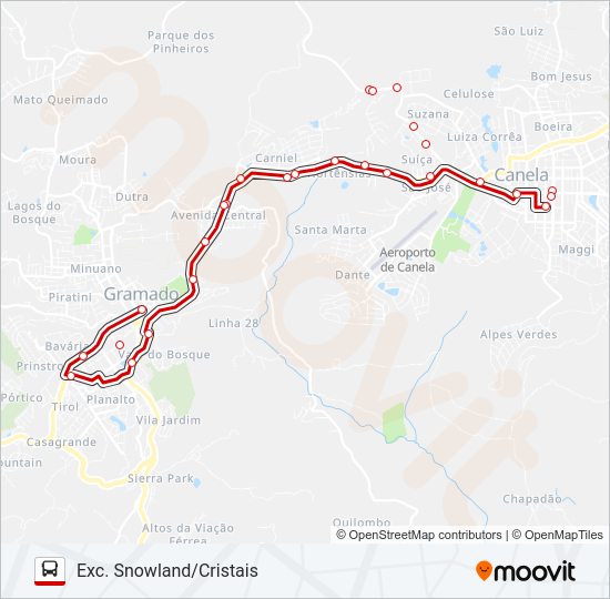 Mapa da linha BUSTOUR CANELA E GRAMADO de ônibus