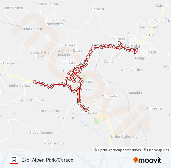 Mapa da linha BUSTOUR CANELA E GRAMADO de ônibus