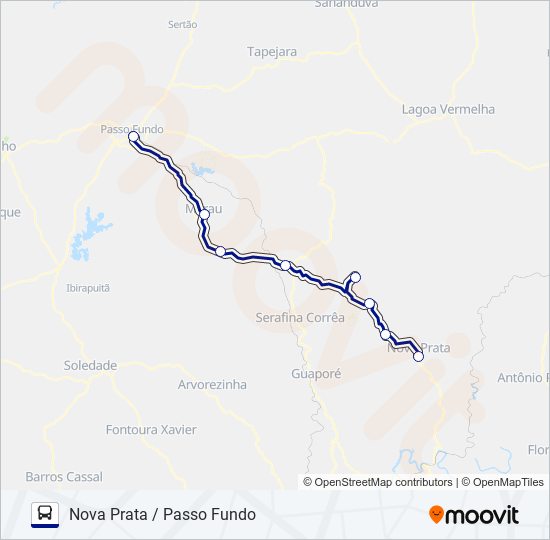Mapa da linha 978 NOVA PRATA / PASSO FUNDO de ônibus