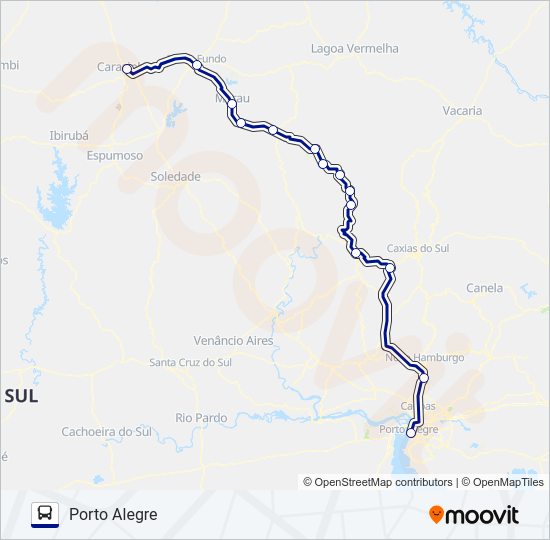 Mapa da linha 1052 CARAZINHO / PORTO ALEGRE de ônibus