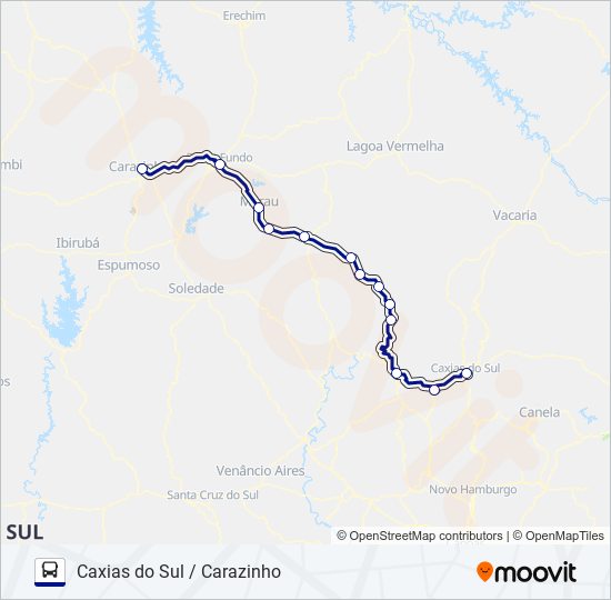 Mapa da linha 2577 CAXIAS DO SUL / CARAZINHO de ônibus