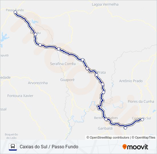 Mapa da linha 2015 CAXIAS DO SUL / PASSO FUNDO de ônibus