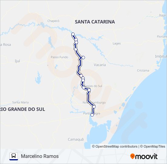 Mapa da linha 1050 MARCELINO RAMOS / PORTO ALEGRE de ônibus