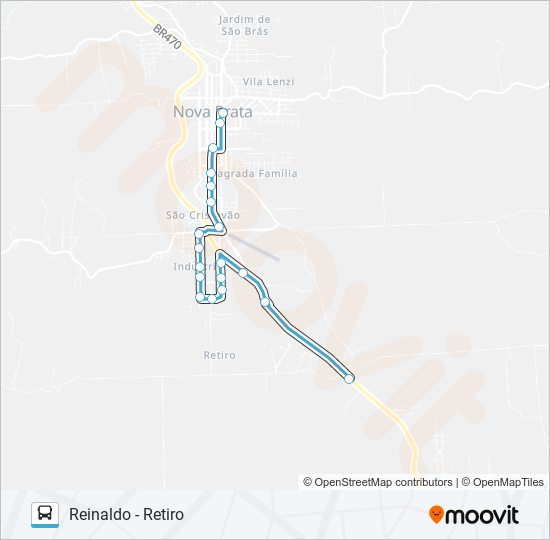Mapa da linha NS509 REINALDO - RETIRO de ônibus