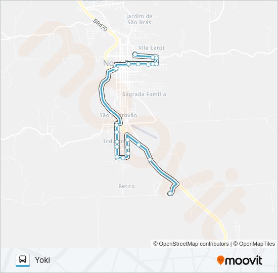 Mapa da linha NS609 MERCADO CASSOL - YOKI de ônibus