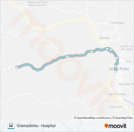 Mapa da linha OL105 GRAMADINHO - HOSPITAL de ônibus