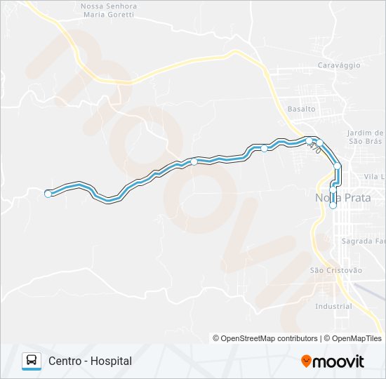 Mapa da linha OL105 GRAMADINHO - HOSPITAL de ônibus