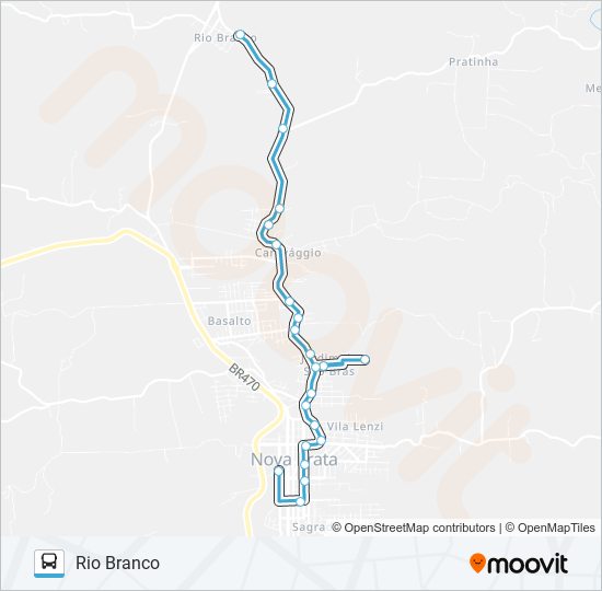 Mapa da linha SN502 HOSPITAL - RIO BRANCO de ônibus