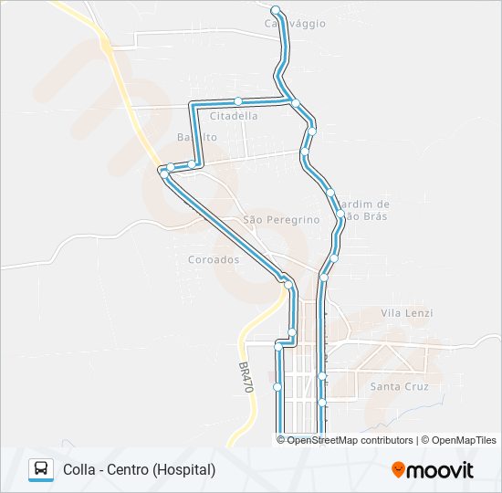 Mapa da linha CN525 HOSPITAL - COLLA - HOSPITAL de ônibus