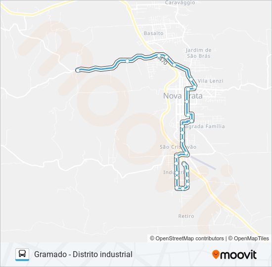 Mapa da linha OS108 GRAMADO - DISTRITO INDUSTRIAL de ônibus